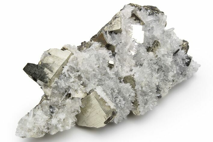 Gleaming, Cubic Pyrite Crystals with Quartz Crystals - Peru #233425